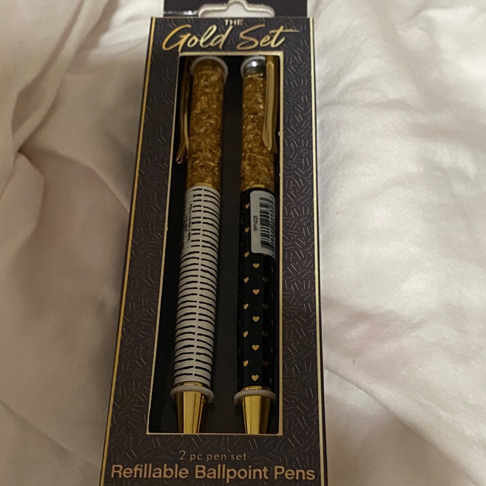 The Gold Set Refillable Ballpoint Pen Set - Black & White and  with Gold Accents